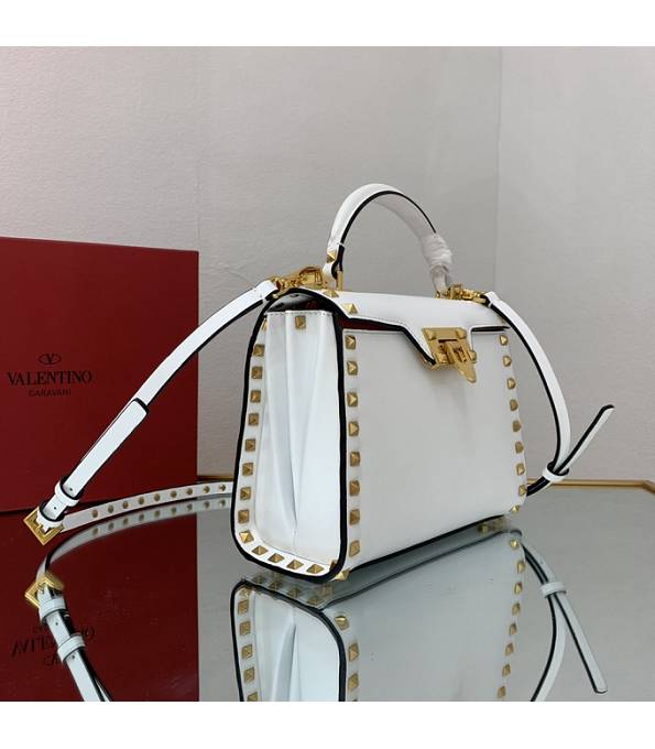 Valentino White Original Grainy Calfskin Garavani Rockstud Small Alcove Handbag-1