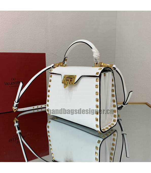 Valentino White Original Grainy Calfskin Garavani Rockstud Small Alcove Handbag-2