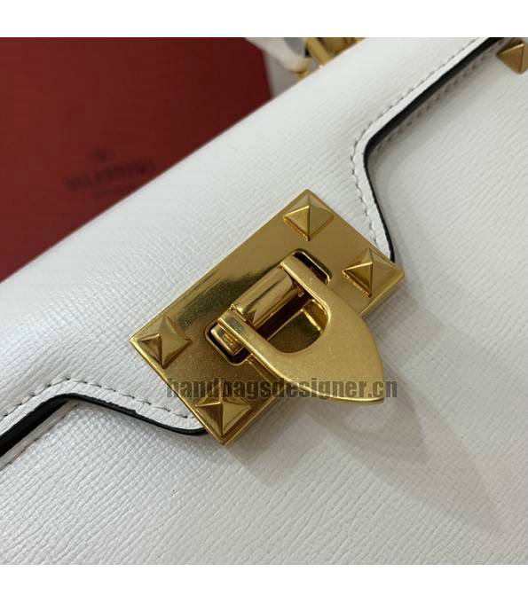 Valentino White Original Grainy Calfskin Garavani Rockstud Small Alcove Handbag-3