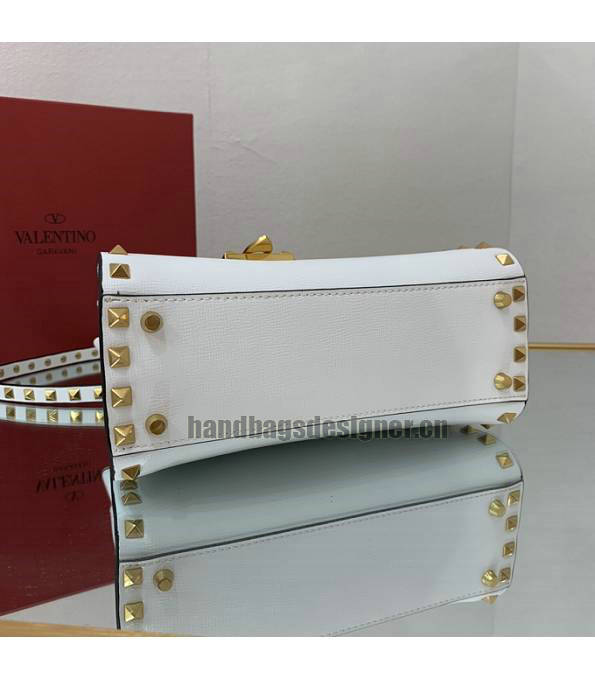 Valentino White Original Grainy Calfskin Garavani Rockstud Small Alcove Handbag-6