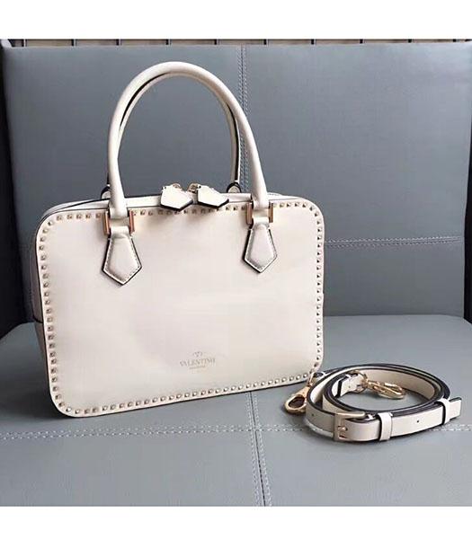 Valentino White Original Leather Rivets Tote Bag