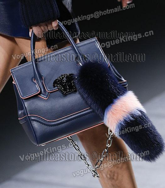 Versace 31cm Palazzo Empire Original Calfskin Leather Tote Bag Dark Blue-4