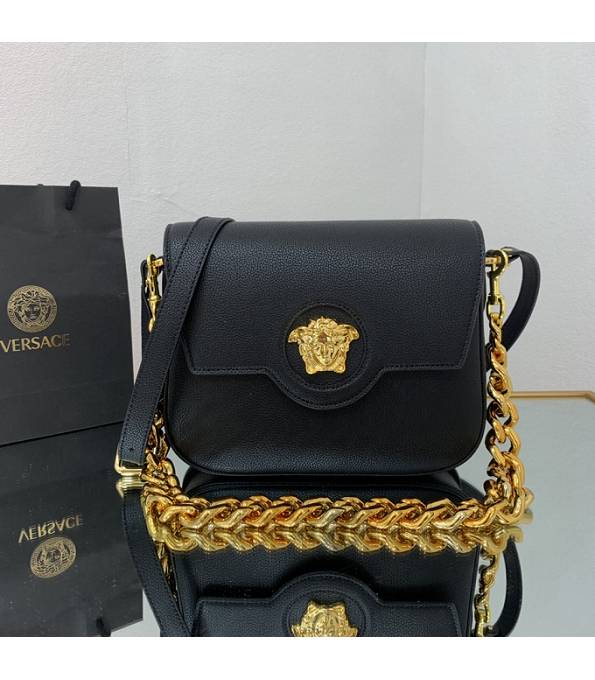 Versace Black Original Leather Golden Metal La Medusa Medium Shoulder Bag