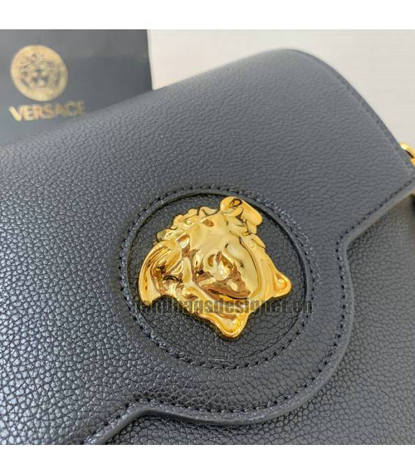 Versace Black Original Leather Golden Metal La Medusa Medium Shoulder Bag-4