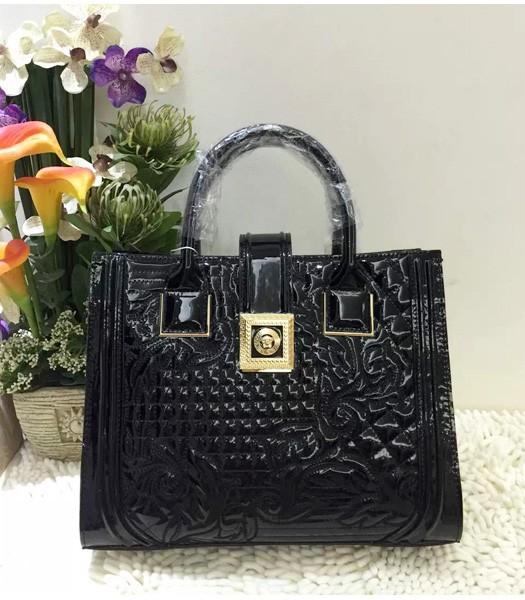 Versace Classic Cow Patent Leather Tote Bag 2840 In Black