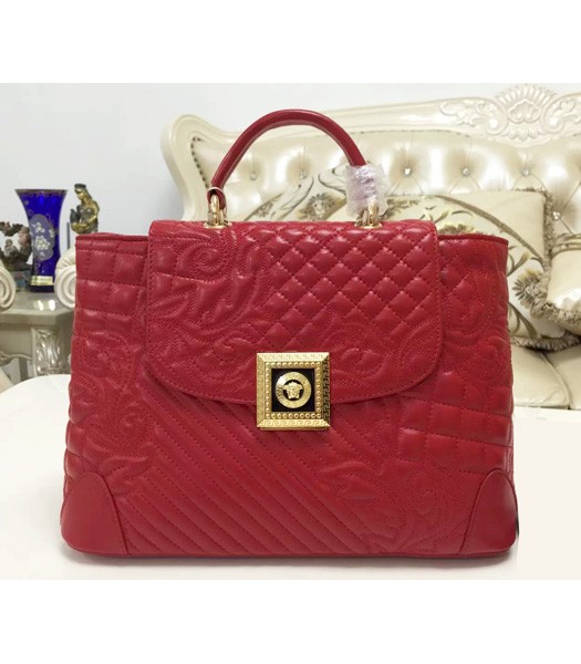 Versace Classic Embroidered Lambskin Leather Handbag 2021 In Red