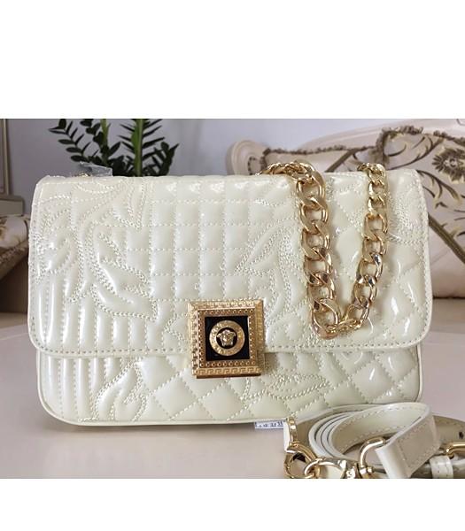 Versace Embroidered Cow Patent Leather Shoulder Bag Offwhite