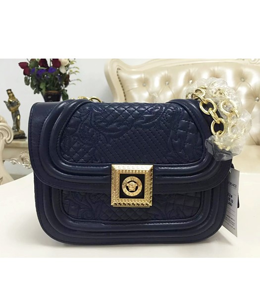Versace Embroidered Lambskin Leather Shoulder Bag 2022 Sapphire Blue