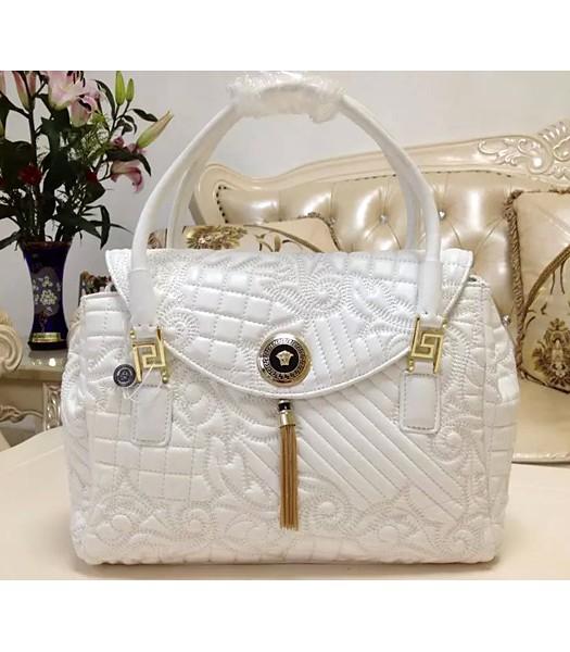 Versace Embroidered Lambskin Top Handle Bag 2823 In White