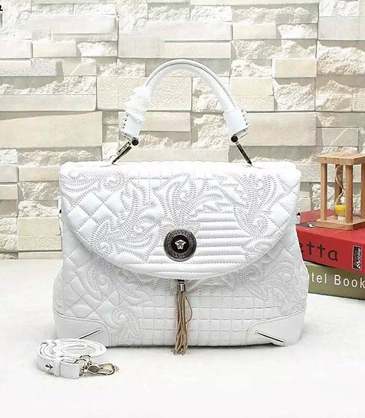 Versace Embroidered Original Sheepskin Leather Tote Bag White