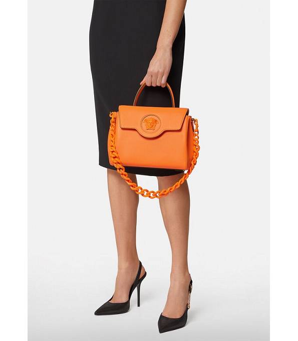Versace Orange Original Leather La Medusa Medium Handbag