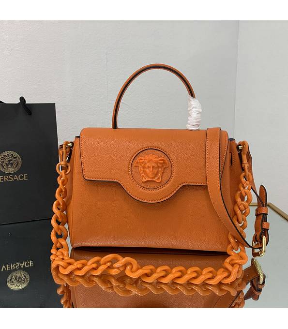 Versace Orange Original Leather La Medusa Medium Handbag-1