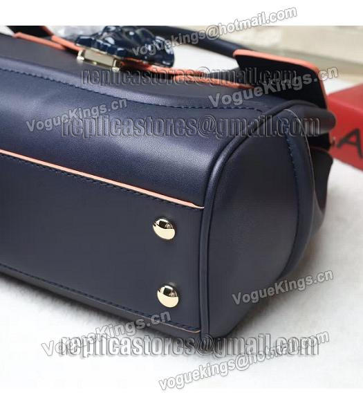 Versace Palazzo Empire Original Calfskin Leather Small Tote Bag Dark Blue-5
