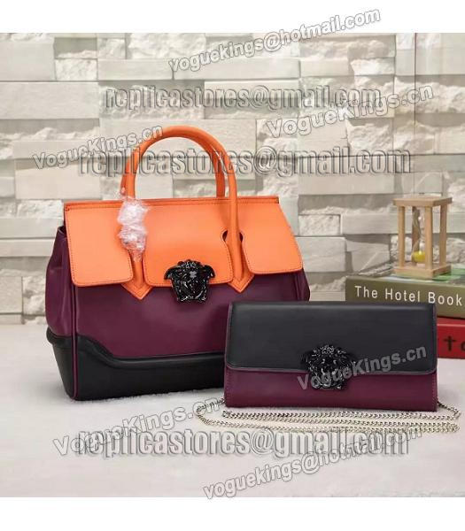 Versace Palazzo Empire Original Calfskin Leather Tote Bag Black&Purple-6