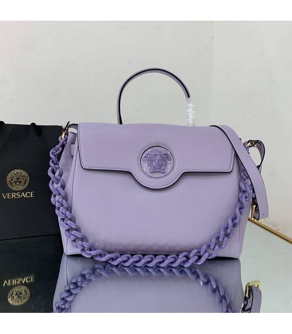 Versace Purple Original Leather La Medusa Large Handbag
