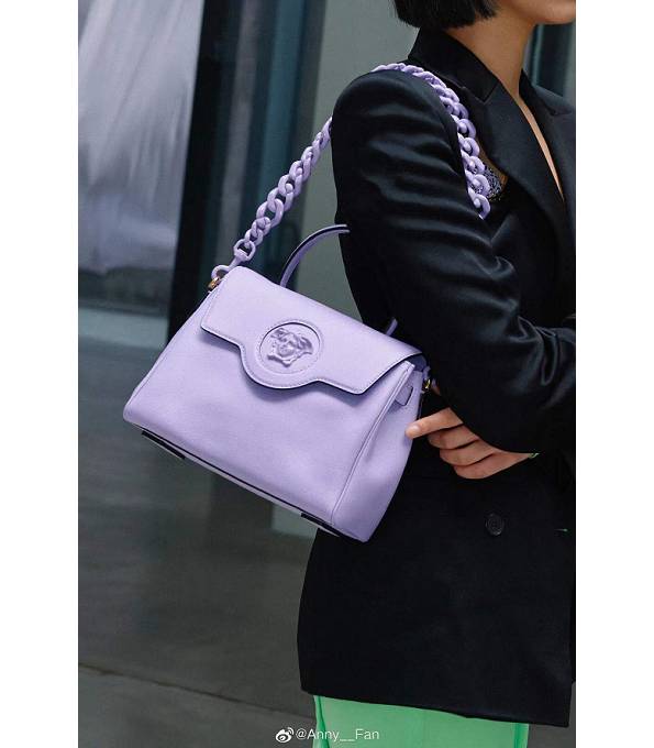 Versace Purple Original Leather La Medusa Medium Handbag