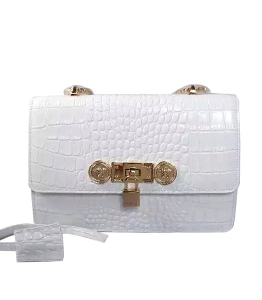 Versace The Newest Croc Veins Leather Shoulder Bag 2026 White