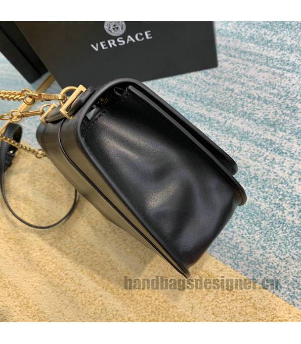 Versace Virtus Black Original Plain Veins Leather Golden Metal Shoulder Bag-4