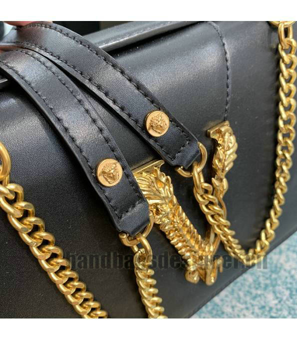 Versace Virtus Black Original Plain Veins Leather Golden Metal Shoulder Bag-5