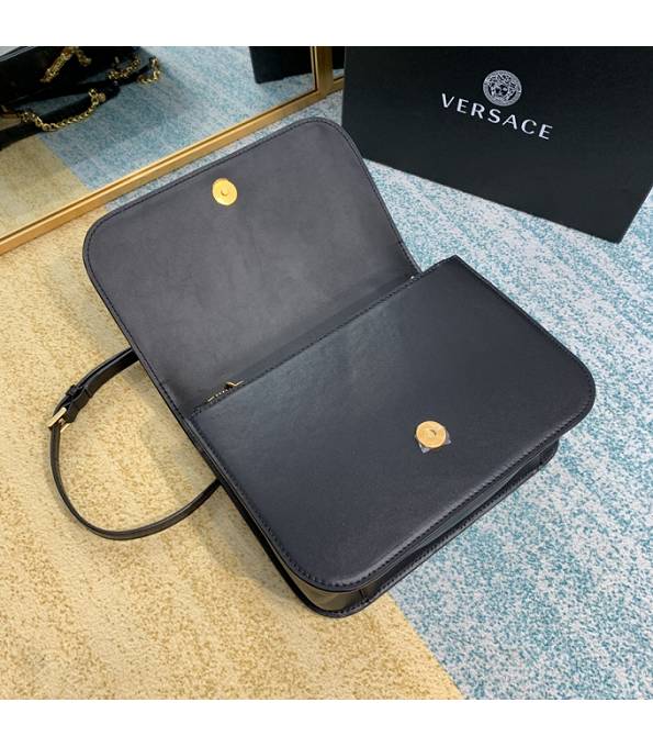 Versace Virtus Black Original Plain Veins Leather Golden Metal Shoulder Bag-6