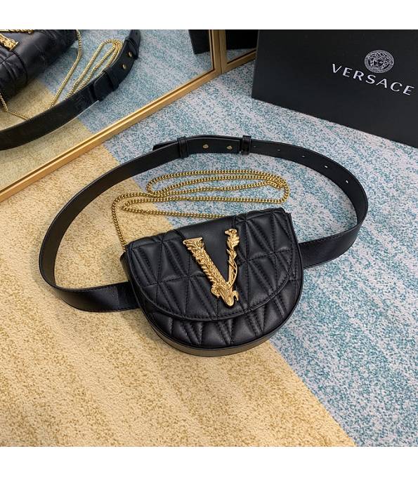 Versace Virtus Black Original Quilted Leather Golden Metal Belt Bag-3