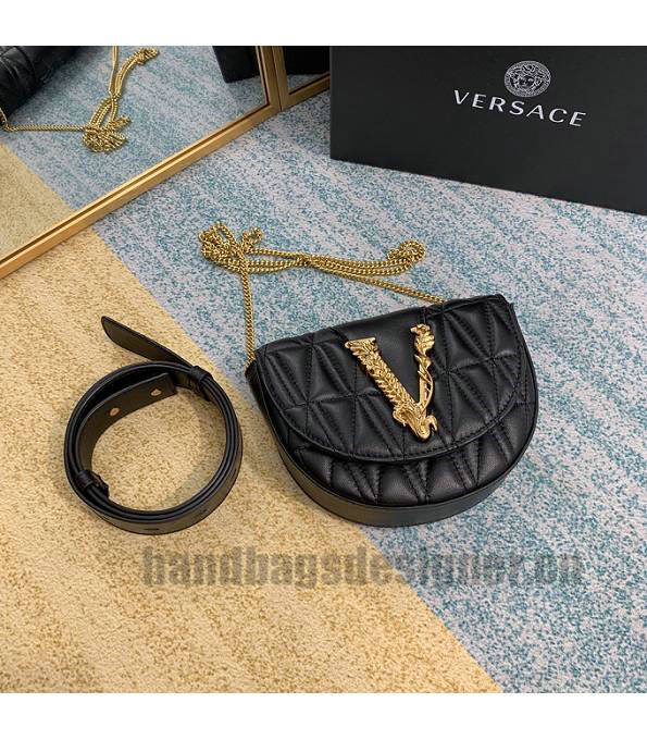 Versace Virtus Black Original Quilted Leather Golden Metal Belt Bag-5