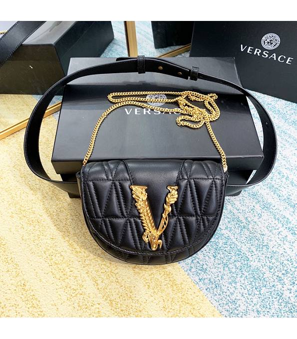 Versace Virtus Black Original Quilted Leather Golden Metal Belt Bag