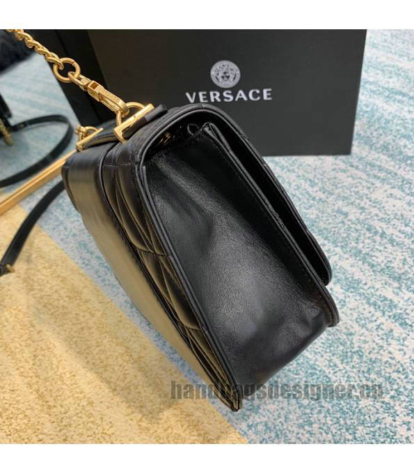 Versace Virtus Black Original Quilted Leather Golden Metal Shoulder Bag-4