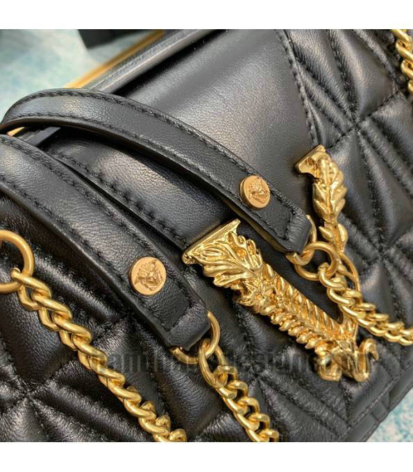 Versace Virtus Black Original Quilted Leather Golden Metal Shoulder Bag-5