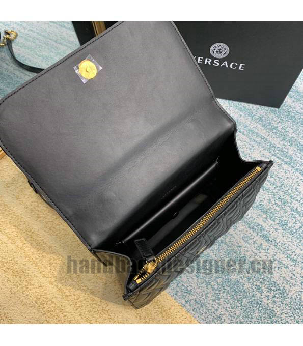 Versace Virtus Black Original Quilted Leather Golden Metal Shoulder Bag-7