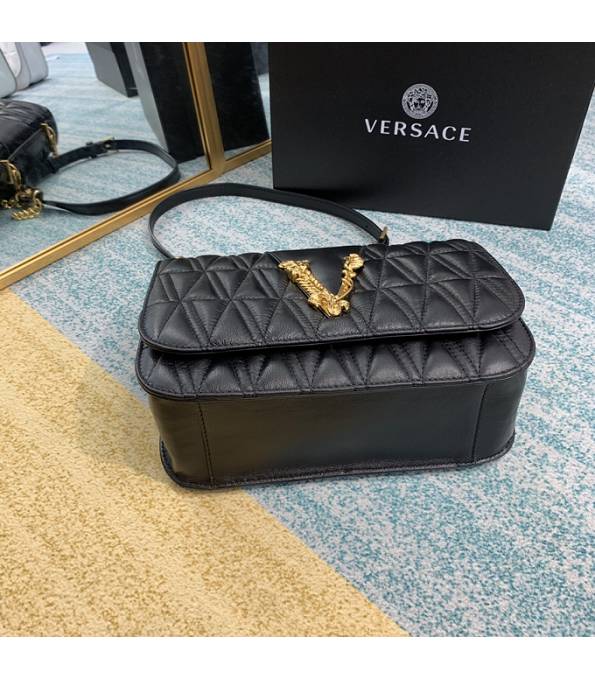 Versace Virtus Black Original Quilted Leather Golden Metal Shoulder Bag-8