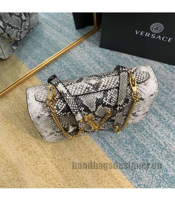 Versace Virtus Grey Original Python Veins Leather Golden Metal Shoulder Bag-2
