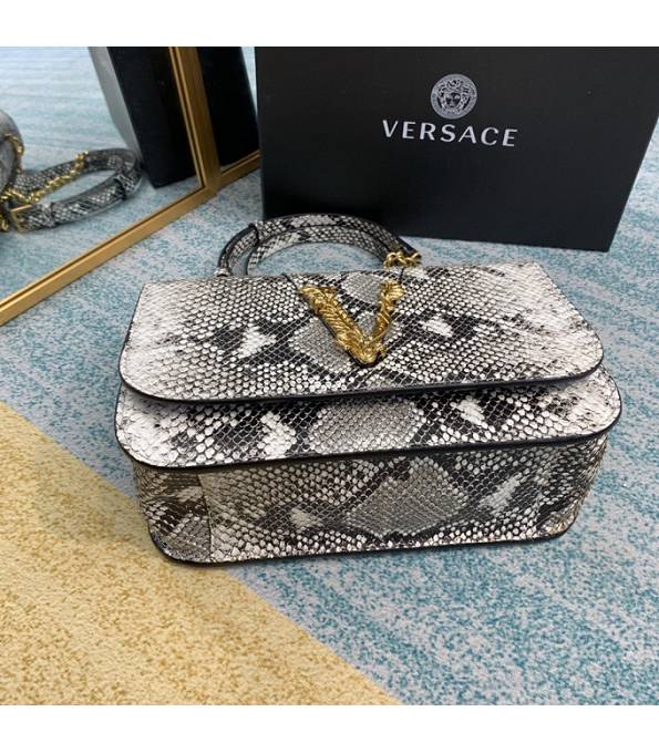 Versace Virtus Grey Original Python Veins Leather Golden Metal Shoulder Bag-8