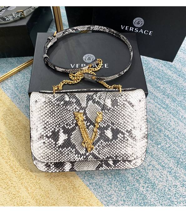 Versace Virtus Grey Original Python Veins Leather Golden Metal Shoulder Bag