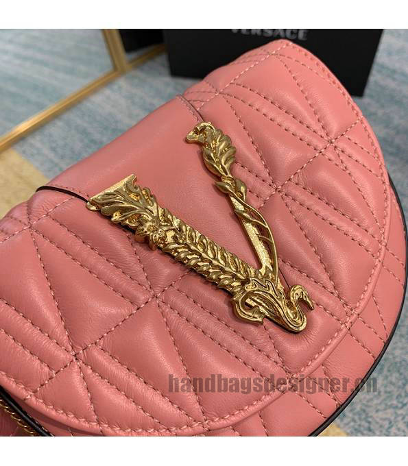 Versace Virtus Pink Original Quilted Leather Golden Metal Belt Bag-4