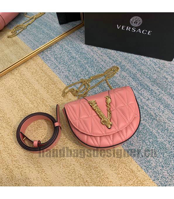 Versace Virtus Pink Original Quilted Leather Golden Metal Belt Bag-5