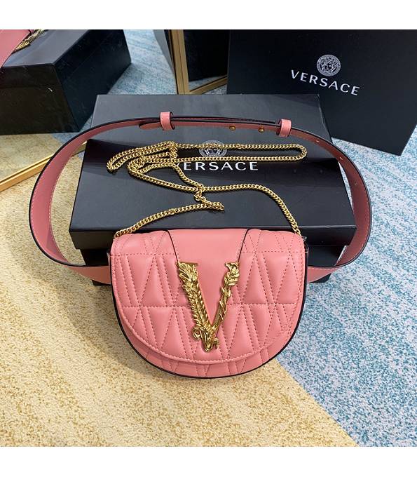 Versace Virtus Pink Original Quilted Leather Golden Metal Belt Bag