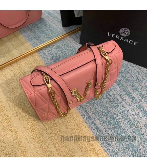 Versace Virtus Pink Original Quilted Leather Golden Metal Shoulder Bag-2
