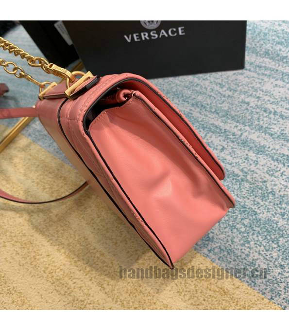 Versace Virtus Pink Original Quilted Leather Golden Metal Shoulder Bag-4