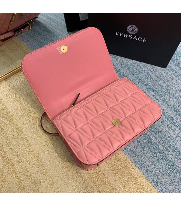 Versace Virtus Pink Original Quilted Leather Golden Metal Shoulder Bag-6