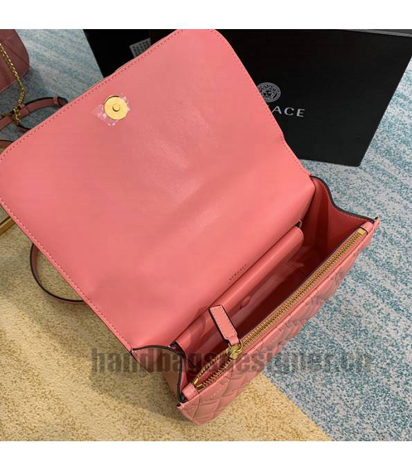 Versace Virtus Pink Original Quilted Leather Golden Metal Shoulder Bag-7