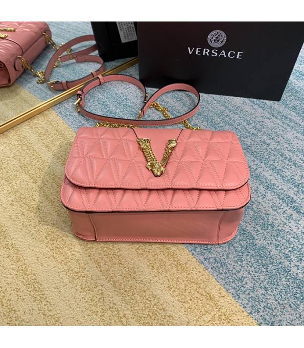 Versace Virtus Pink Original Quilted Leather Golden Metal Shoulder Bag-8