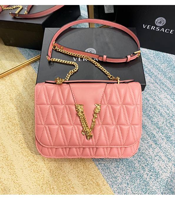 Versace Virtus Pink Original Quilted Leather Golden Metal Shoulder Bag