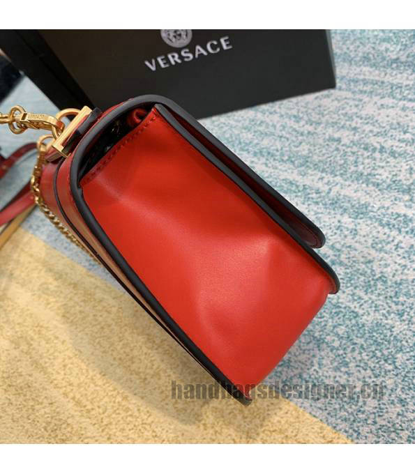 Versace Virtus Red Original Plain Veins Leather Golden Metal Shoulder Bag-4