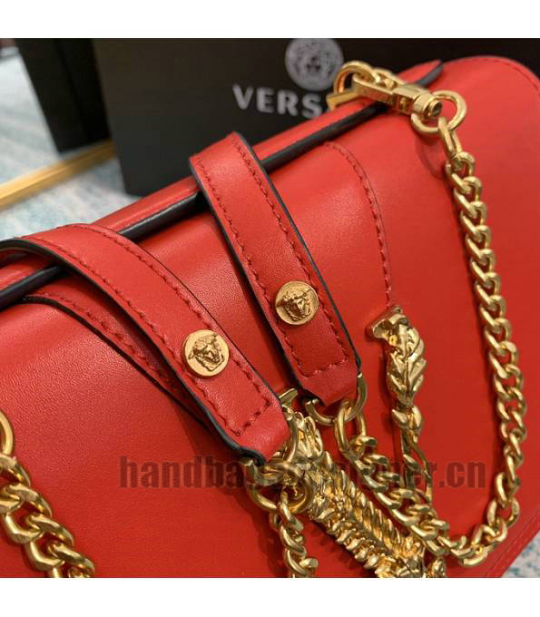 Versace Virtus Red Original Plain Veins Leather Golden Metal Shoulder Bag-5