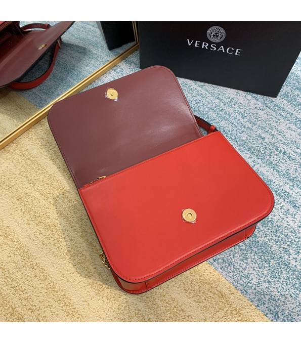 Versace Virtus Red Original Plain Veins Leather Golden Metal Shoulder Bag-6