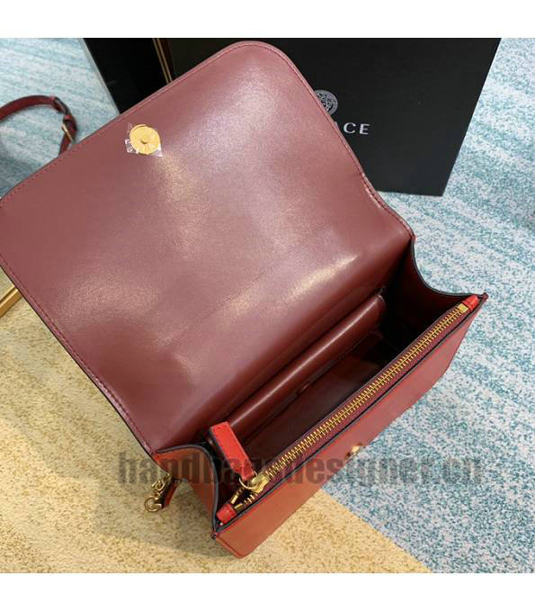 Versace Virtus Red Original Plain Veins Leather Golden Metal Shoulder Bag-7