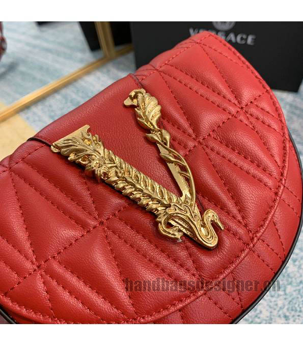Versace Virtus Red Original Quilted Leather Golden Metal Belt Bag-4