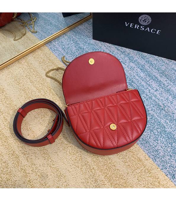 Versace Virtus Red Original Quilted Leather Golden Metal Belt Bag-6