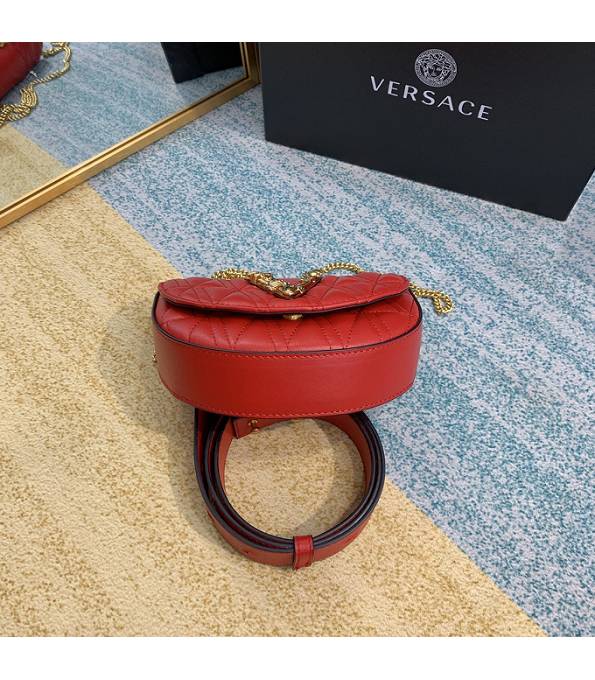 Versace Virtus Red Original Quilted Leather Golden Metal Belt Bag-8